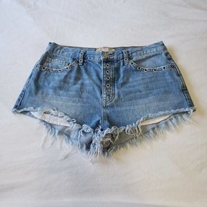 FREE PEOPLE Womens Denim Cutoffs Shorts Size 29 Button Fly Grommets